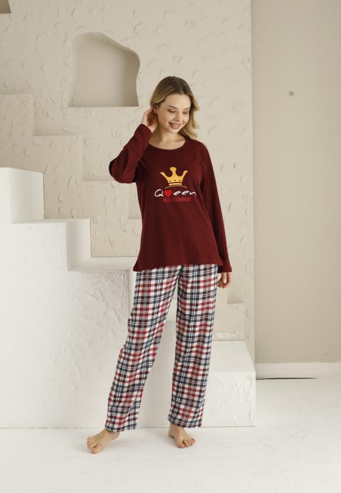 Pijama dama ,maneca lunga si pantalon lung , culoare visiniu, Engros